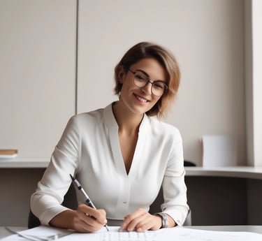 A professional notary signing documents at a client's home.