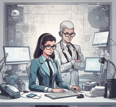 A modern office environment showcasing a team collaborating on financial technology solutions.