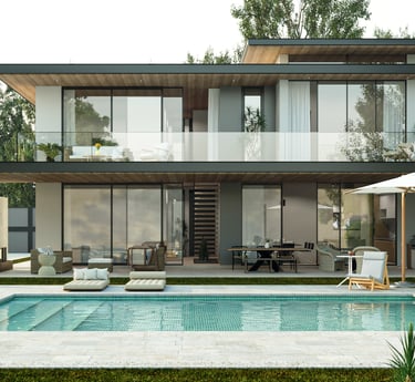 Une maison neuve et contemporaine avec une piscine 