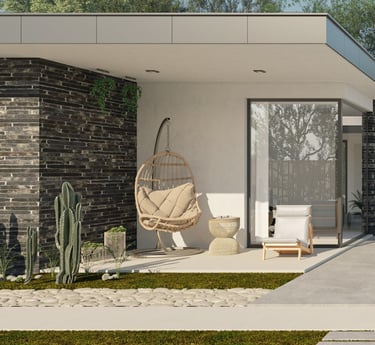a modern house with a patio and a patio