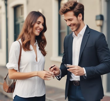 A professional team assisting clients in a real estate office.