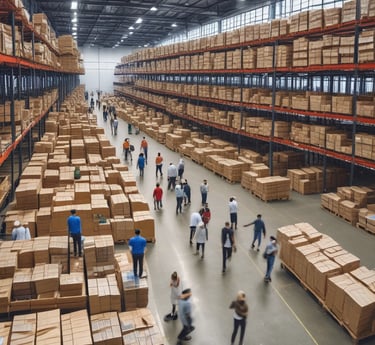 a warehouse warehouse with pallets and boxes of boxes