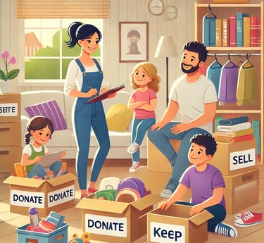 Family packing boxes for house move with Leovan Movers