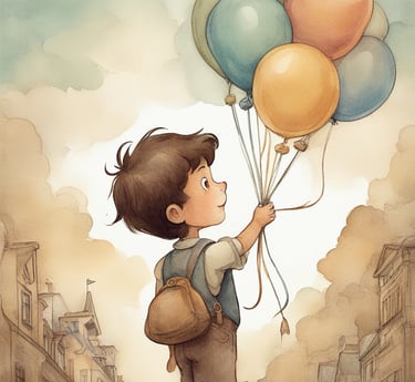 Niño con globos en cuento personalizado