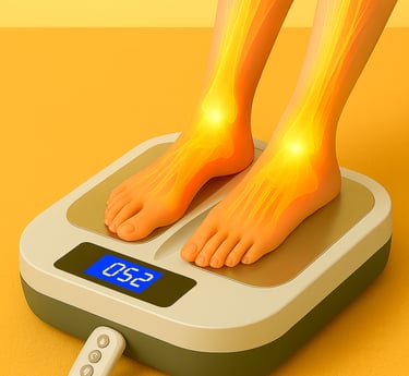 Alat terapi kaki untuk membantu pemulihan stroke dan sirkulasi darah dengan teknologi PEMF.