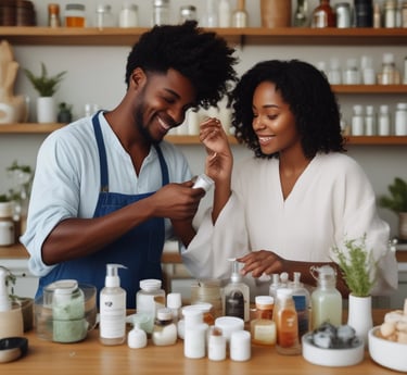 Several bars of handmade soap are neatly stacked on a scalloped metal dish. The soaps are individually wrapped in clear packaging and tied with rustic twine. A round label on one of the soaps reads 'Hand Crafted with Love For You.' The background features floral elements on a light surface.