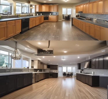 A skilled contractor working on a kitchen remodel, showcasing modern design elements and tools.
