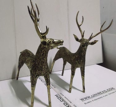"Twin deer art piece crafted in solid brass-for global shipment"