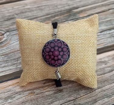 purple cabochon bracelet painted with dot mandala
