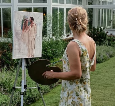Winston-Salem, North Carolina live wedding painter. Painting live in Reynolda Village Winston-Salem.