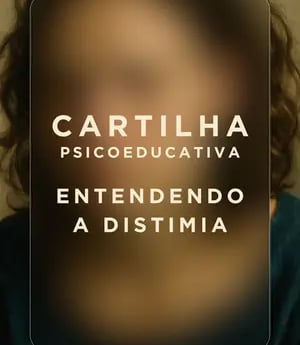 Rosto feminino desfocado e título: Cartilha psicoeducativa, entendendo a distimia