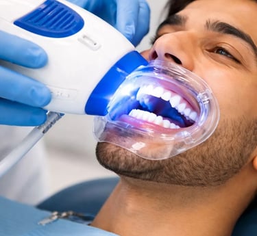Dentist performing professional teeth whitening procedure