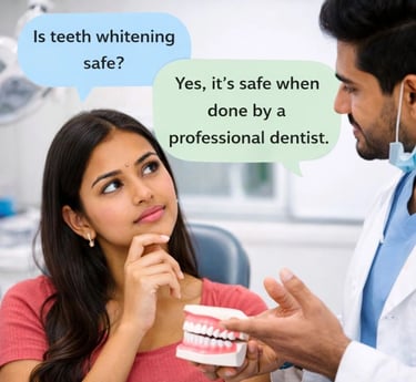 Dentist explaining teeth whitening safety to a patient