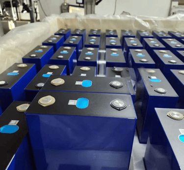 a box of prismatic LiFePO4 battery cells