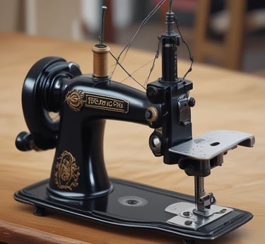 A vintage sewing machine in a well-lit workshop, symbolizing craftsmanship and tradition.