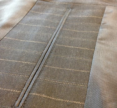 Skrædder inderlomme I stribet uld og blå viskose foer 