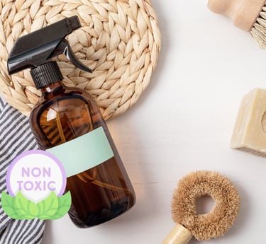 a bottle of cleaners and a brush brush