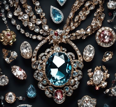 A collection of intricately designed metal figurines and objects displayed on a surface. The figurines depict various characters, some in dynamic poses, and are surrounded by several round coins and decorated plates. The items seem to be of cultural or historical significance and feature elaborate details in their craftsmanship.