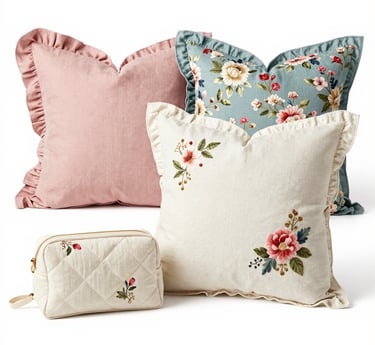 Close-up of hands carefully sewing a soft, colorful fabric with a vintage needle.