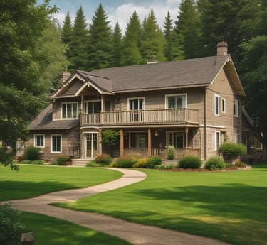A home inspector examining the exterior of a cozy Edmonton area house on a beautiful clear day.