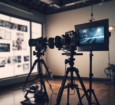 A creative team collaborating on video production and design.