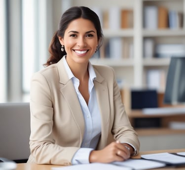 An abstract, pastel-colored, 3D-rendered representation of data analysis and search engine optimization (SEO). The image features a computer interface with various analytics symbols, including a magnifying glass, bar charts, pie charts, and a search bar with the text 'SEO'. Surrounding the interface are different objects such as a potted plant, a cup with a saucer, and a megaphone, all placed on a light green background.