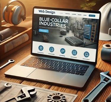 A laptop computer screen displaying blue-collar web sites our company makes.