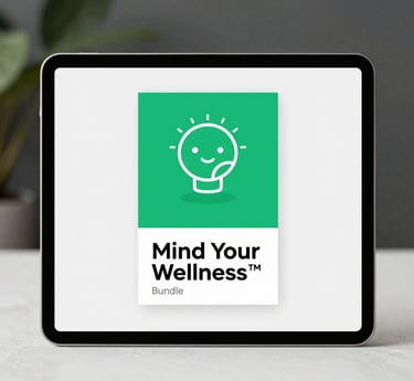 A serene workspace with a cozy cup of tea, an open wellness ebook, and soft natural light streaming in.