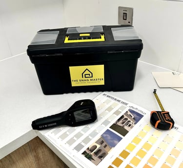Property inspection toolkit with thermal camera, laser measure used during inspection