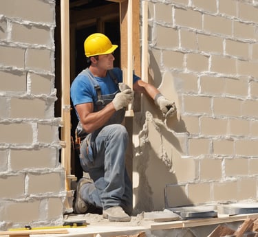 man in gray long sleeve shirt standing beside brown wall