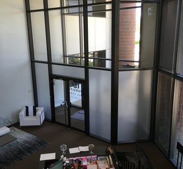 business foyer with frosted window folm applied