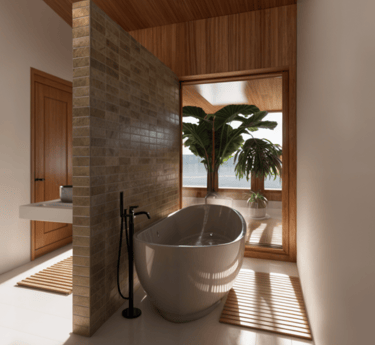 Baño con vista natural y bañera moderna en La Danta