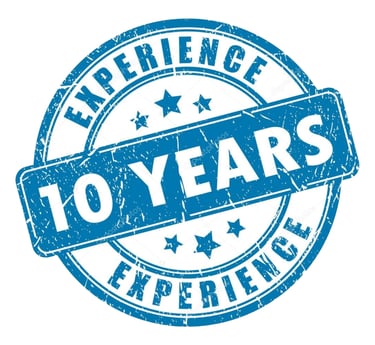 a blue and white sign that says 10 years old