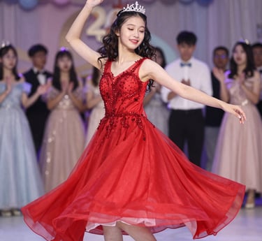 A videographer filming a joyful wedding couple dancing under string lights at sunset in Georgia.