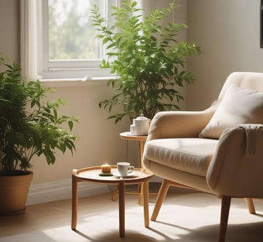 A welcoming therapy space with soft lighting and comfortable seating.