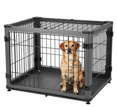 A happy dog sitting comfortably in a car seat with a safety harness on, looking out the window.