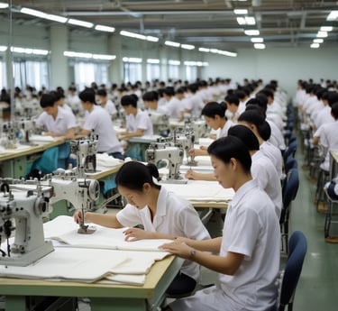 A close-up of delicate, high-quality women's lingerie fabric being carefully inspected by a skilled artisan.