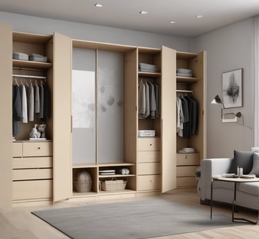 Modern MDF furniture showroom with natural light highlighting sleek, sustainable designs.