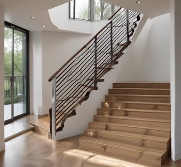 Modern industrial-style furniture made of carbon steel, stainless steel, wood, and glass in a bright showroom.