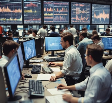 A modern London office with a team collaborating over CRM software on laptops.