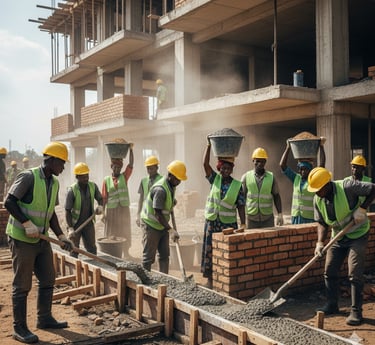 Équipe d'ouvriers en sécurité sur un chantier de construction et rénovation immobilière