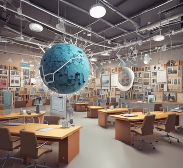 A professional team collaborating in a modern office space, symbolizing corporate development and training.