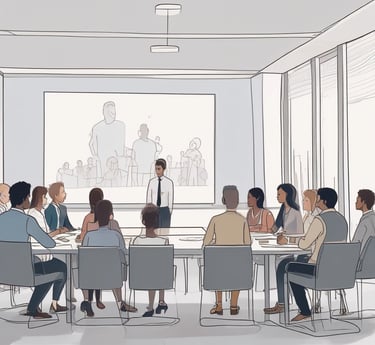 A professional consultant analyzing workplace ergonomics with a clipboard in a modern office.