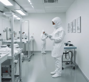 Technician carefully inspecting a sputtering system control panel in a bright, organized workshop.