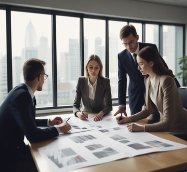 A professional advisor warmly consulting with a family and a businessperson, all projecting trust and security.