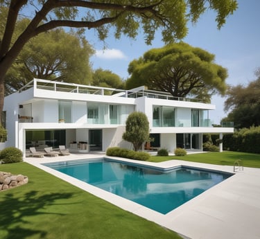 A skilled gardener laying natural stone pavement in a sunny garden.