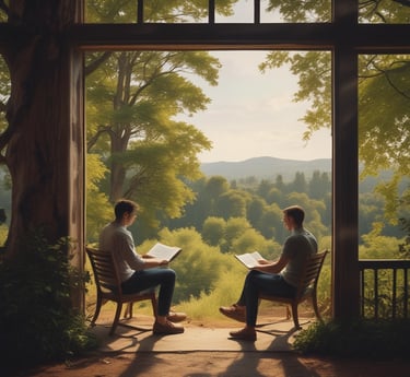 A serene scene of soft morning light filtering through delicate curtains, casting a peaceful glow on a journal and pen.