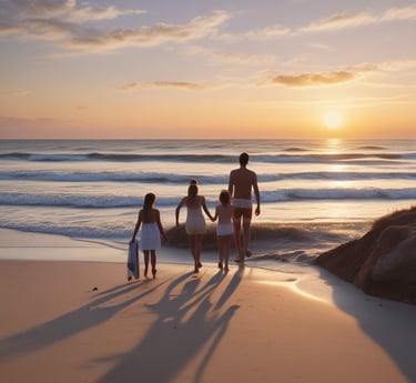 A serene beach scene at Galveston with gentle waves and a warm sunset.