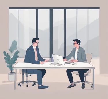 A professional team collaborating around a laptop in a cozy office setting.