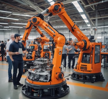 An industrial electrician working on a conveyor system in a factory setting.